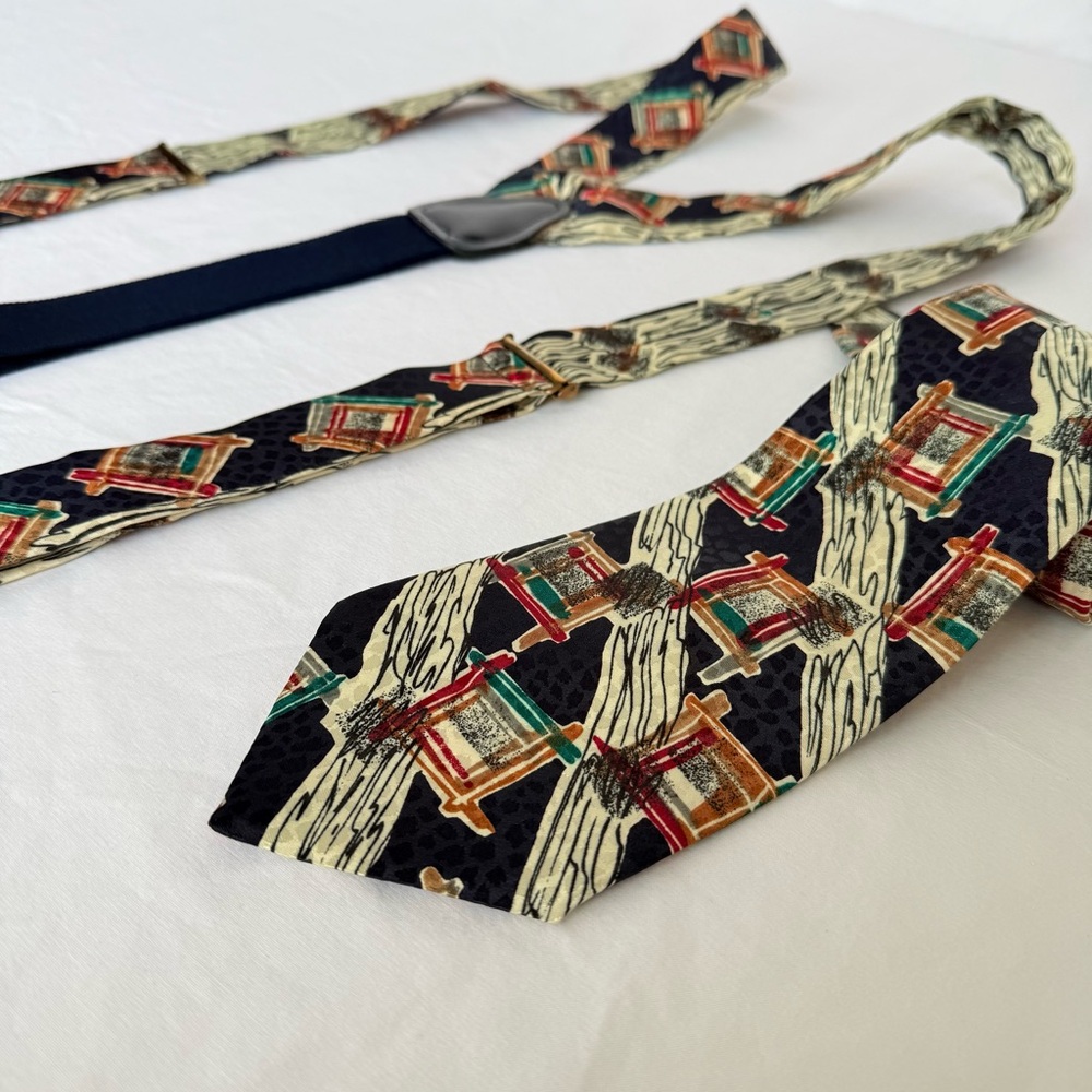 VTG David Taylor TIE & SUSPENDERS Set 90s Geometric‎ MCM Art Deco Maximalist